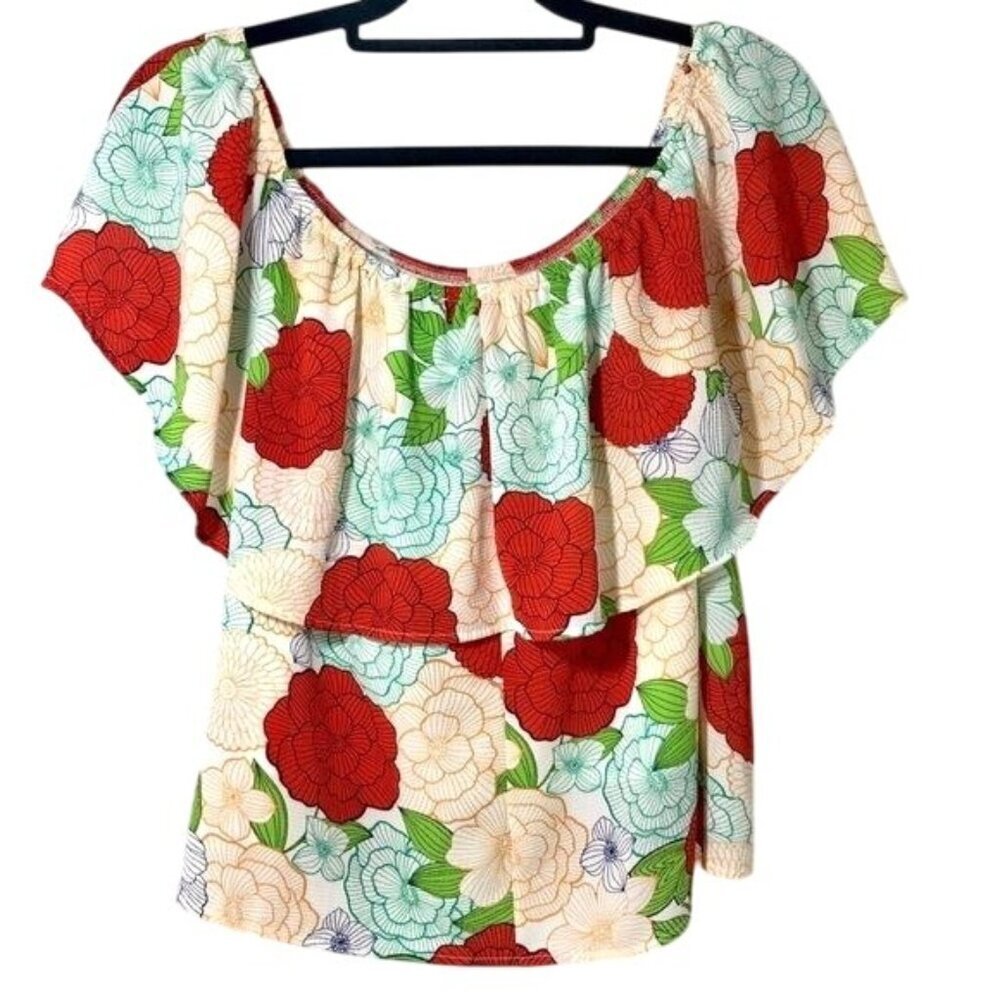 PPLA Off Shoulder Floral Print Top L Summer Beach Vacation Preppy Coastal